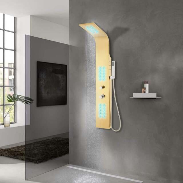 Rackhams Shower Panel System Stainless Steel 201 Gold Curved