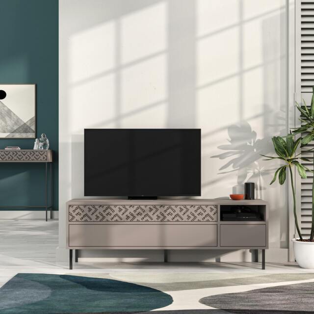 "Rackhams Heaton Modern Multimedia Unit with Storage TV Cabinet 60"" 145cm - Mocha Grey" - image 1
