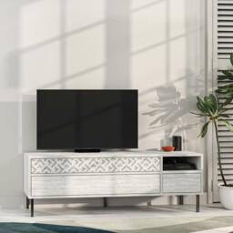 "Rackhams Heaton Modern Multimedia Unit with Storage TV Cabinet 60"" 145cm - Mocha Grey" - thumbnail 4