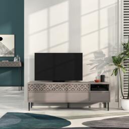 "Rackhams Heaton Modern Multimedia Unit with Storage TV Cabinet 60"" 145cm - Mocha Grey"