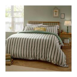 Rackhams Connie Ruffles Striped Duvet Cover Set - Moss - King/Super King - Moss - 60% Cotton/40% Polyester - thumbnail 1