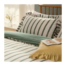 Rackhams Connie Ruffles Striped Duvet Cover Set - Moss - King/Super King - Moss - 60% Cotton/40% Polyester - thumbnail 3