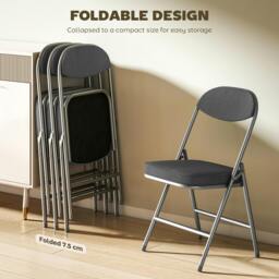 Rackhams Folding Chairs Set of 4 with Cushioned Seat, Steel Frame - Cream - Corduroy (100% Polyester) - Grey powder coating - thumbnail 6