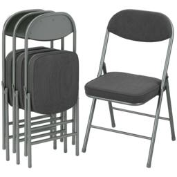 Rackhams Folding Chairs Set of 4 with Cushioned Seat, Steel Frame - Cream - Corduroy (100% Polyester) - Grey powder coating - thumbnail 3