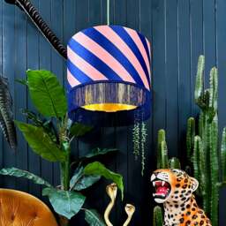 "Rackhams Peach Fuzz Helter Skelter Velvet Lampshades With Gold Foil Lining and Fringing - Table / Floor Lamp - 45cm diameter x 25cm height / 18"" x 10""" - thumbnail 2