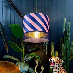 "Rackhams Peach Fuzz Helter Skelter Velvet Lampshades With Gold Foil Lining and Fringing - Table / Floor Lamp - 45cm diameter x 25cm height / 18"" x 10""" - thumbnail 3