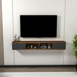 Rackhams Floating TV Stand with Shelves and Cabinets Colin - Light Walnut & Anthracite