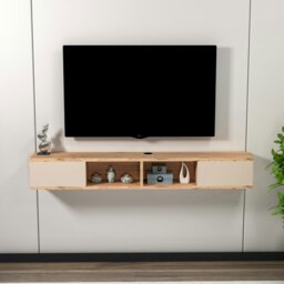 Rackhams Floating TV Stand with Shelves and Cabinets Colin - Light Walnut & Anthracite - thumbnail 6