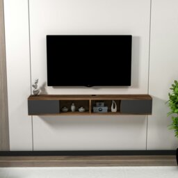 Rackhams Floating TV Stand with Shelves and Cabinets Colin - Light Walnut & Anthracite - thumbnail 2