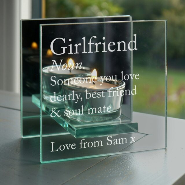 Rackhams Personalised Definition Mirrored Glass Tea Light Candle Holder - image 1