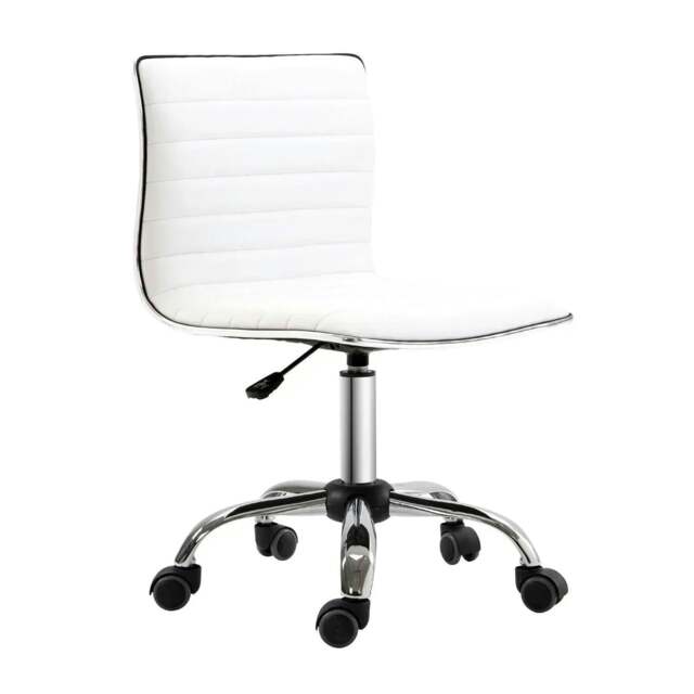 Rackhams Adjustable Swivel Office Chair with Armless Mid-Back in PU Leather and Chrome Base - White - image 1