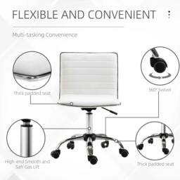 Rackhams Adjustable Swivel Office Chair with Armless Mid-Back in PU Leather and Chrome Base - White - thumbnail 6
