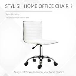 Rackhams Adjustable Swivel Office Chair with Armless Mid-Back in PU Leather and Chrome Base - White - thumbnail 5
