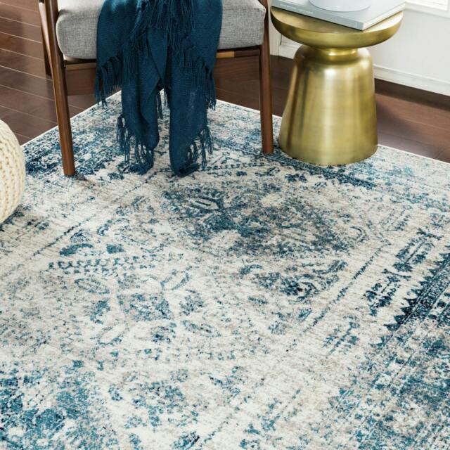 Rackhams Monte Carlo-Vintage Blue Grey White Traditional Boho Rug - 120 x 170 cm - image 1