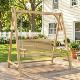 Rackhams 2 Seater Wooden Garden Swing Seat Hammock Bench Lounger, Natural - Natural - thumbnail 1