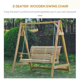 Rackhams 2 Seater Wooden Garden Swing Seat Hammock Bench Lounger, Natural - Natural wood finish - Larch Wood - 180L x 120W x 185Hcm - thumbnail 3