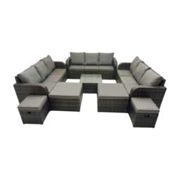 Rackhams Rattan Garden Outdoor Furniture Set 3 Seater Sofa Square Coffee Table Set with 4 Stools Dark Grey Mixed - thumbnail 1