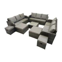 Rackhams Rattan Garden Outdoor Furniture Set 3 Seater Sofa Square Coffee Table Set with 4 Stools Dark Grey Mixed - thumbnail 2