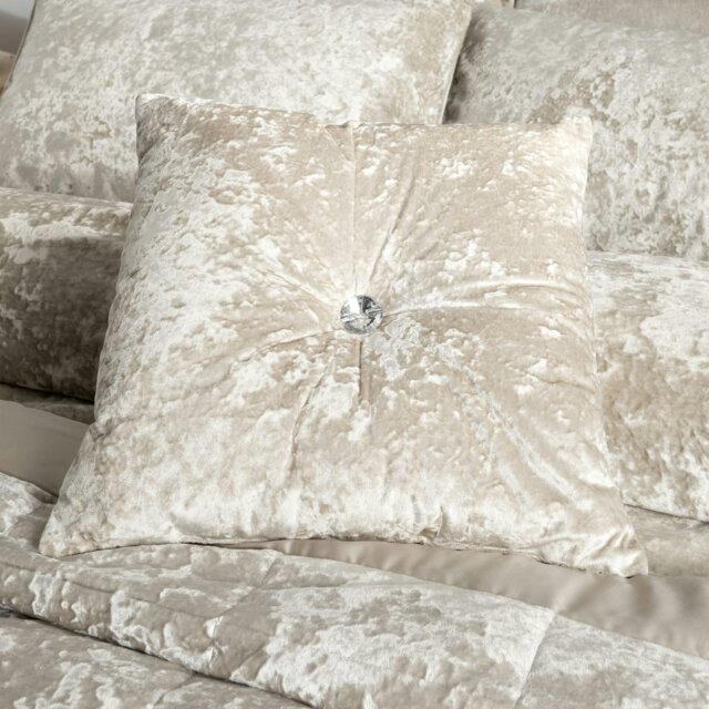 Rackhams Crushed Velvet Diamante Cushion - Natural - image 1