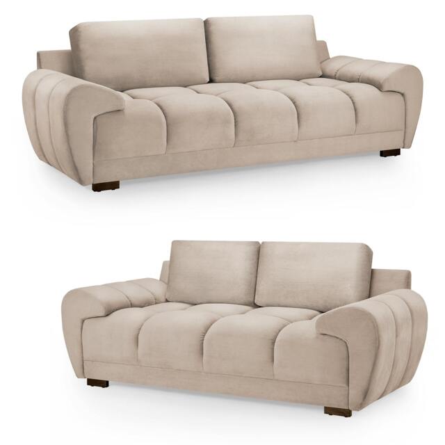 Rackhams Zura Plush Velvet Large 3 + 2 Sofa Suite - Cream, Grey or Mocha - Mocha - image 1