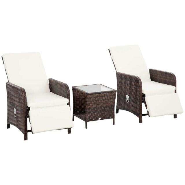 Rackhams 3 Pieces Rattan Bistro Set Balcony Furniture with Cushions, Storage Function - Cream White - image 1