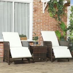 Rackhams 3 Pieces Rattan Bistro Set Balcony Furniture with Cushions, Storage Function - Cream White - thumbnail 2