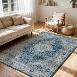 Rackhams Jolie-Vintage Blue Grey Beige Black Traditional Boho Rug - 120 x 170 cm - thumbnail 2