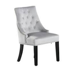 Rackhams Single Velvet Dining Chair Ergonomic Scoop Knockerback & Button Tufted Wood Legs - Velvet - Light Grey - Windsor Back