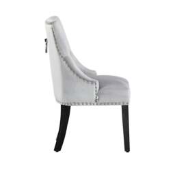 Rackhams Single Velvet Dining Chair Ergonomic Scoop Knockerback & Button Tufted Wood Legs - Velvet - Light Grey - Windsor Back - thumbnail 4