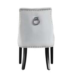 Rackhams Single Velvet Dining Chair Ergonomic Scoop Knockerback & Button Tufted Wood Legs - Velvet - Light Grey - Windsor Back - thumbnail 5