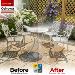 Rackhams OSHOWA Luxurious Garden and Patio Table and 4 Large Chairs with Armrests Cast Aluminium Bistro Set - White with Black Cushions - thumbnail 6
