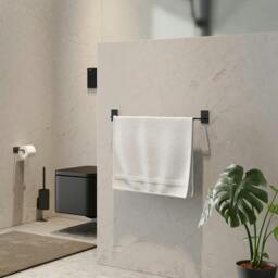 Rackhams Black Stainless Steel 62.5cm Towel Rail Self Adhesive Bathroom Wall Mounted - thumbnail 2