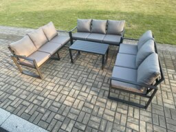 Rackhams Aluminium 9 Seater Outdoor Garden Furniture Set Lounge Sofa Oblong Coffee Table Sets with Cushions Dark Grey - thumbnail 2