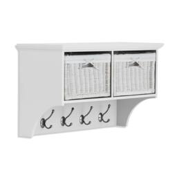 Rackhams Tetbury Hanging Shelf with 2 White Wicker Baskets. Wallmounted Coat Rack Assembled - White - thumbnail 2