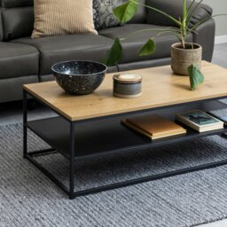 Rackhams Gila Coffee Table with Open Shelf in Oak & Black - 1 - Black and Natural - Brown - thumbnail 4
