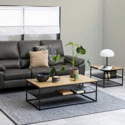Rackhams Gila Coffee Table with Open Shelf in Oak & Black - 1 - Black and Natural - Brown - thumbnail 1