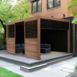 Rackhams Wood Effect Aluminium Pergola With Blinds & 2 Louvre Panels - 3m x 3m - thumbnail 4