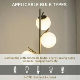 Rackhams 3-Light Tree Floor Lamps for Living Room, Modern Standing Lamp for Bedroom with Globe Lampshade, Steel Base, Bulb not Included, Silver Tone - thumbnail 6