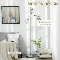 Rackhams 3-Light Tree Floor Lamps for Living Room, Modern Standing Lamp for Bedroom with Globe Lampshade, Steel Base, Bulb not Included, Silver Tone - thumbnail 4