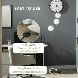 Rackhams 3-Light Tree Floor Lamps for Living Room, Modern Standing Lamp for Bedroom with Globe Lampshade, Steel Base, Bulb not Included, Silver Tone - thumbnail 5