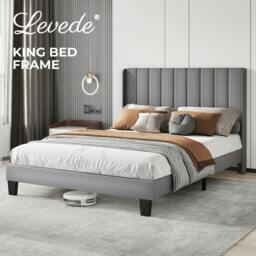 Rackhams King Bed Frame Panel Plush Metal Wooden Upholstered Bed Base Platform - thumbnail 2