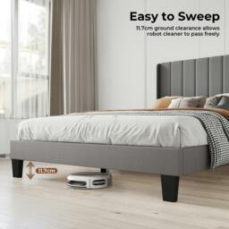Rackhams King Bed Frame Panel Plush Metal Wooden Upholstered Bed Base Platform - thumbnail 5