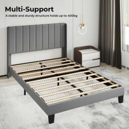 Rackhams King Bed Frame Panel Plush Metal Wooden Upholstered Bed Base Platform - thumbnail 6