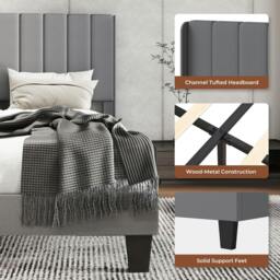 Rackhams King Bed Frame Panel Plush Metal Wooden Upholstered Bed Base Platform - thumbnail 4