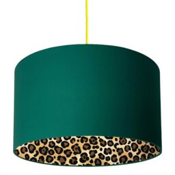 "Rackhams Leopard Print Silhouette Lampshade in Hunter Green Cotton - Ceiling Pendant / Arc Lamp - 50cm Diameter x 30cm Height / (20"" x 12"")" - thumbnail 2