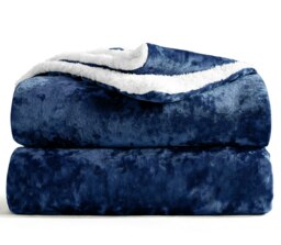 Rackhams Crushed Velvet Sherpa Reverse Throw - Navy