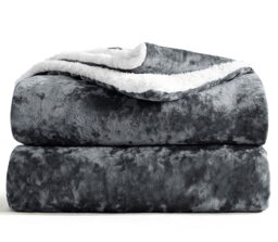 Rackhams Crushed Velvet Sherpa Reverse Throw - Navy - thumbnail 6