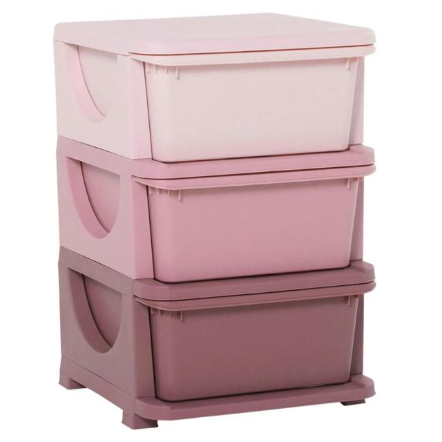 Rackhams 3 Drawers Plastic Storage Units, 3 Tier Kids Storage Units, Children Toy Chest for Nursery, Playroom, Bedroom, Pink - image 1
