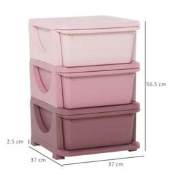 Rackhams 3 Drawers Plastic Storage Units, 3 Tier Kids Storage Units, Children Toy Chest for Nursery, Playroom, Bedroom, Pink - thumbnail 3