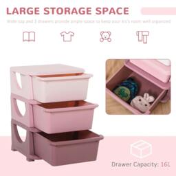 Rackhams 3 Drawers Plastic Storage Units, 3 Tier Kids Storage Units, Children Toy Chest for Nursery, Playroom, Bedroom, Pink - thumbnail 6